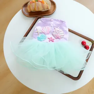 Süßes kleines Meerjungfrau Prinzessin Hundekleid Sommer Haustier Tutu Rock mit Muschel