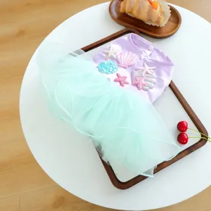 Süßes Haustier Meerjungfrau Tutu Kleid mit Muschel Applikationen für kleine Hunde und Katzen.