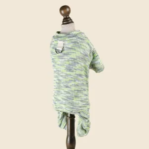 Knit pet dog clothes detail green grey sweater with leash ring for small puppies indoor wear