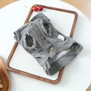 Grey distressed pet denim jacket cool puppy cat vest vintage puppy clothes top item