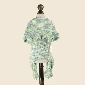 Stitch pet knitted four-leg sweater for small dogs in green and grey color model