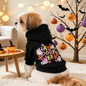 Cute dog halloween hoodie pet clothes with spooky ghost print warm apparel for small dogs