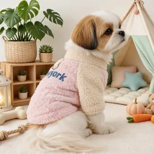 Cute pet fleece sweatshirt for small dogs, stylish pink plush puppy coat, cozy autumn wear.