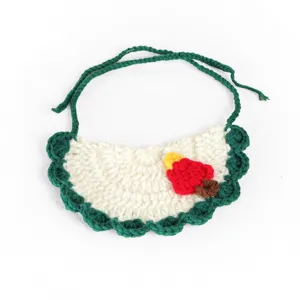 Christmas crochet pet bib for small dogs and cats, cute handmade festive cat scarf collar.