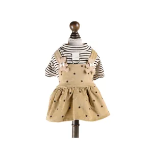 Niedliches Haustier gestreiftes Latzkleid Winter warme Hundekleidung mit Bärenflicken und Ring.