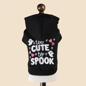 Sweat à capuche noir pour chien avec broderie mignon et motif de fantôme pour l'automne.