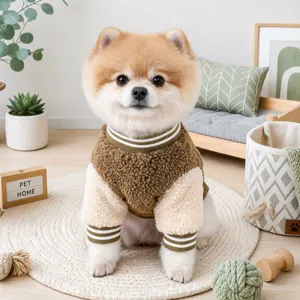 Warm winter pet dog fleece baseball jacket, cute contrast color sherpa puppy clothes.