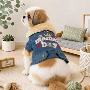 Pet Dog Denim Cotton Coat Winter Warm Puppy Clothes Fleece Lined Cute Dog Jacket Apparel For Small Dogs