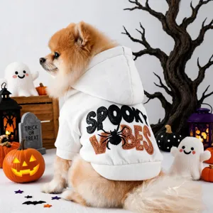 Adorable sweat à capuche d'Halloween pour chien avec imprimé spooky vibes, vêtement confort.