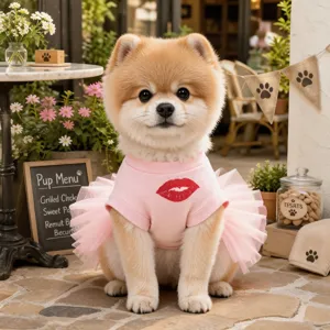 Bonito vestido tutu rosa para mascota con diseño de labios rojos para perros gatos, primavera.
