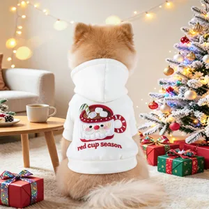 Pet Christmas Hoodie Cute Puppy Dog Sweatshirt Winter Warm Apparel Cute Santa Claus Embroidery Hooded Clothes For Small Dogs