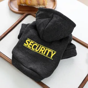 Pet fleece hoodie for small dogs and cats, dark grey pet clothes with security letter print.