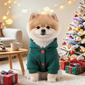 Felpa natalizia verde festiva per cani di taglia piccola, caldo costume per animali.