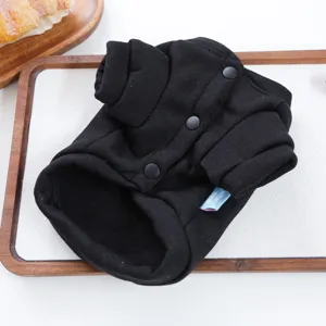 Sudadera de invierno negra para perros pequeños, ropa cálida con botones a presión, acogedora.