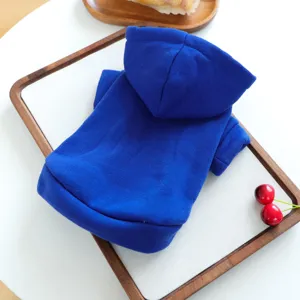 Blue pet dog hoodie sweatshirt for small puppies, comfortable spring autumn pet clothing detail.