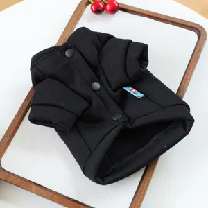 Black pet hoodie for small dogs and cats, autumn winter warm button-up pet clothing.