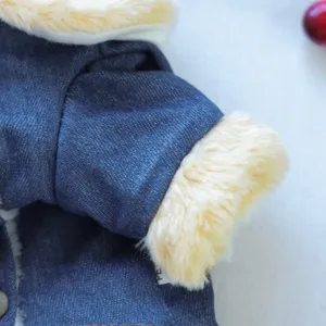 Pet winter warm denim jacket with cozy plush sherpa lining for small dogs and cats.