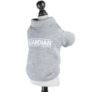 Grey pet sweatshirt for small dogs and cats, autumn winter apparel with letter print detail.