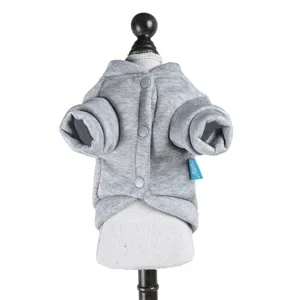 Grey pet dog cat hoodie winter warm clothes button up hooded sweatshirt for small puppies pets