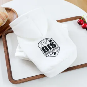 White pet hoodie for dogs and cats, cozy hooded sweatshirt with cute graphic print.