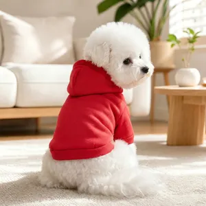 Red pet dog hoodie for small dogs, warm spring autumn puppy clothes with comfortable hood.
