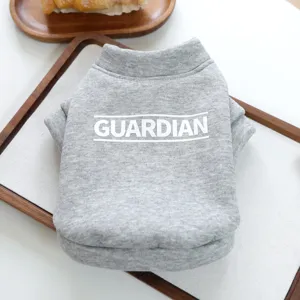 Grey pet hoodie for small dogs cats, comfortable knit pullover with stylish letter print.