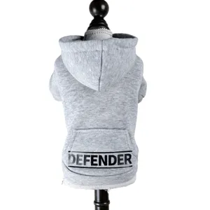 Sweat a capuche gris pour animaux avec poche et imprime Defender pour petits chiens et chats vetement