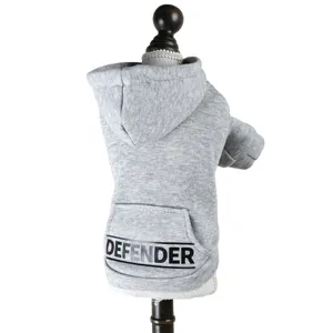 Pull à capuche pour chien gris hiver chaud chiot vêtements avec poche détail vue arrière