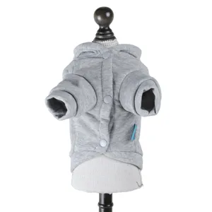 Détail du sweat à capuche gris pour chien chat tissu tricoté doux boutons pression