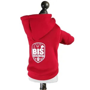 Red pet hoodie for small dogs cats winter warm pet clothes detail view with back print version