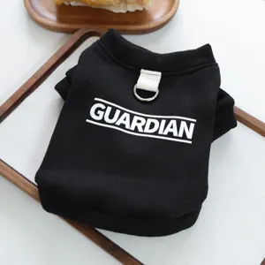 Black pet dog cat hoodie sweater with D-ring and letter print, comfortable autumn winter pet clothes.