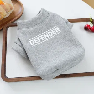 Grey pet sweatshirt for small dogs and cats, comfortable cotton hoodie with letter print.