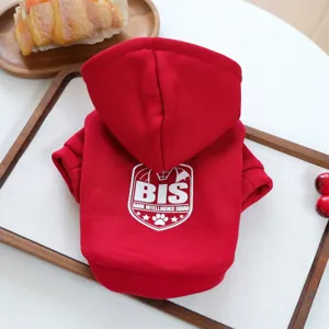 Red pet hoodie for small dogs cats, cute puppy fleece sweatshirt with hood and cute back print.