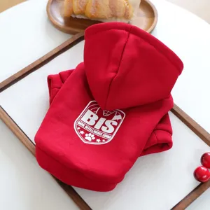 Red pet hoodie for small dogs and cats, featuring letter print and cozy hooded design.