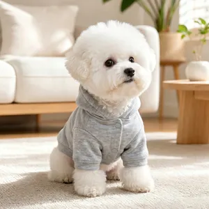 Small dog hoodie pet sweatshirt cute gray puppy clothes with hood for autumn winter wear