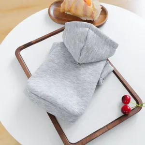 Grey pet hoodie for small dogs, casual plain hooded sweatshirt for spring and autumn daily wear.