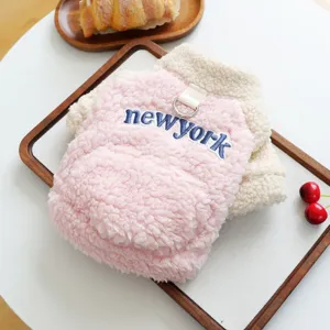 Cute pet fleece hoodie detail, pink and white contrast design with D-ring for small dogs.