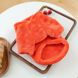 Cozy coral fleece pet hoodie for small dogs, bright orange winter warm dog sweater apparel.