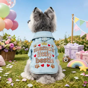Pet Denim Shirt Cute Crown Heart Paw Embroidery Small Dogs Cats Apparel
