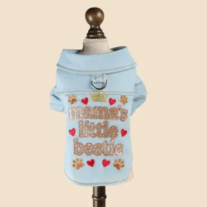Pet dog denim jacket cute embroidered lapel puppy clothes spring autumn apparel