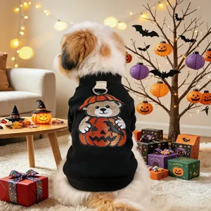 Cute Halloween pet sweatshirt for small dogs, featuring a sparkling bear and pumpkin design.