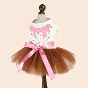 Süßes Hundekleid Tutu Frühling Sommer Haustier Welpe Rock mit pinker Schleife bunten Streuseln