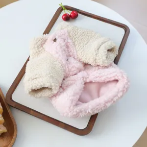 Cute pink and beige pet fleece hoodie, warm winter sweater for small dogs and puppies.