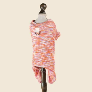 Colorful knit pet jumpsuit for small dogs and puppies with leash D-ring for daily wear.