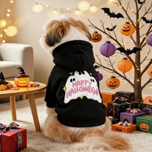 Halloween pet dog hoodie cute ghost embroidery black costume puppy autumn apparel 1pc