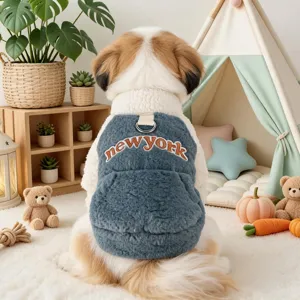 Cute pet fleece vest for small dogs, warm winter puppy coat with new york embroidery design.