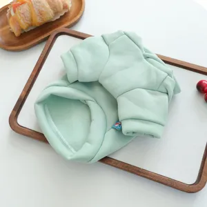 Vista dettagliata della felpa per animali verde menta, tessuto morbido, design piegato per cuccioli.