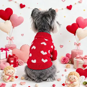 Pet Dog Sweater Cute Heart Pattern Knitwear Small Dog Puppy Clothes Turtleneck Warm Pullover Fall Winter Apparel