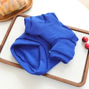 Blue solid pet sweatshirt detail showing soft fabric and collar design for small dogs puppies.
