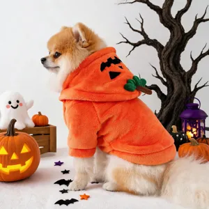 Halloween pet dog costume cute pumpkin hoodie warm fleece apparel for small puppy pets